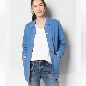 J. Jill Knit Modern Barn Chore Jacket in Light Clear Blue